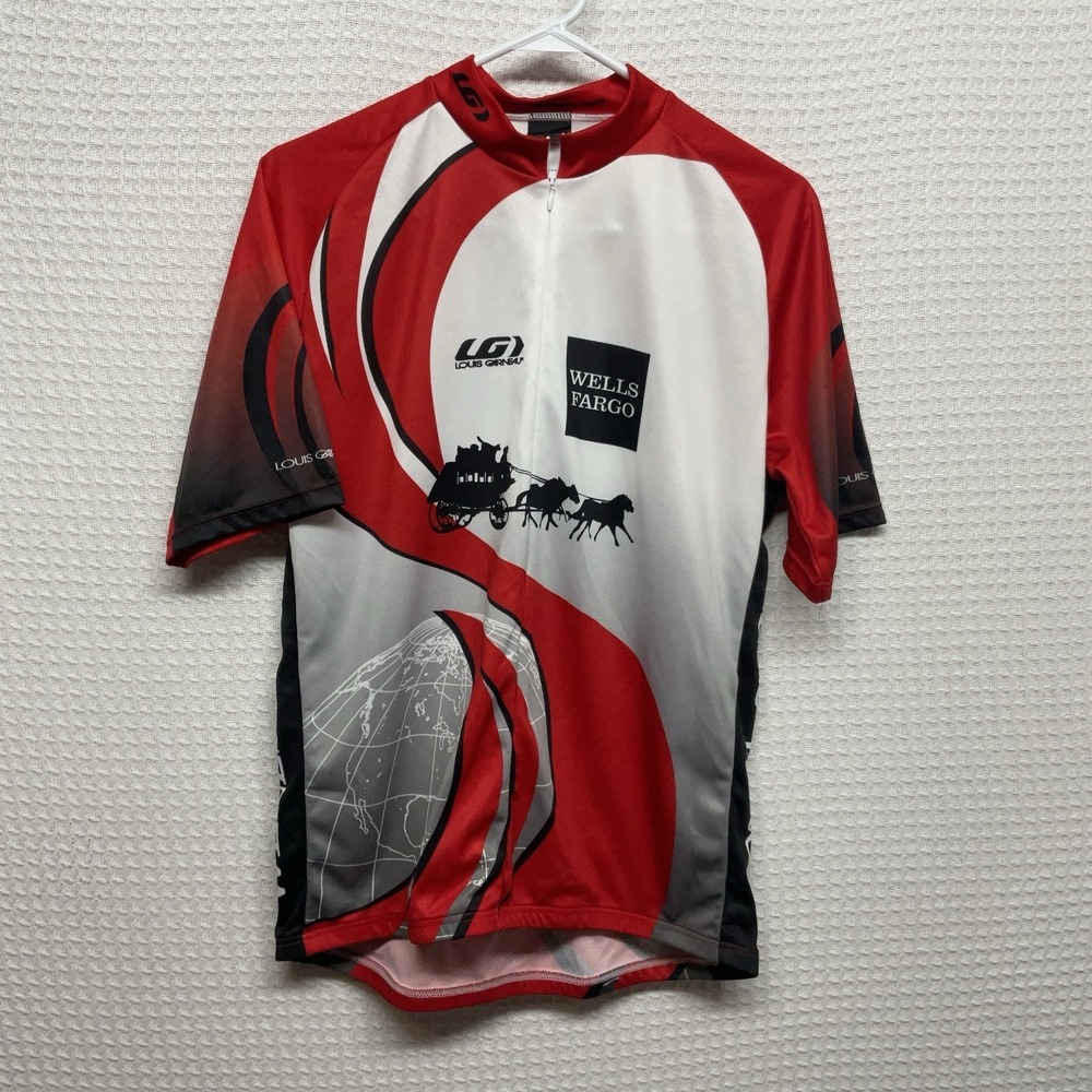 Louis Garneau Cycling Jersey Men's L Black Red 1/2 Zip Wells Fargo Racing Shirt